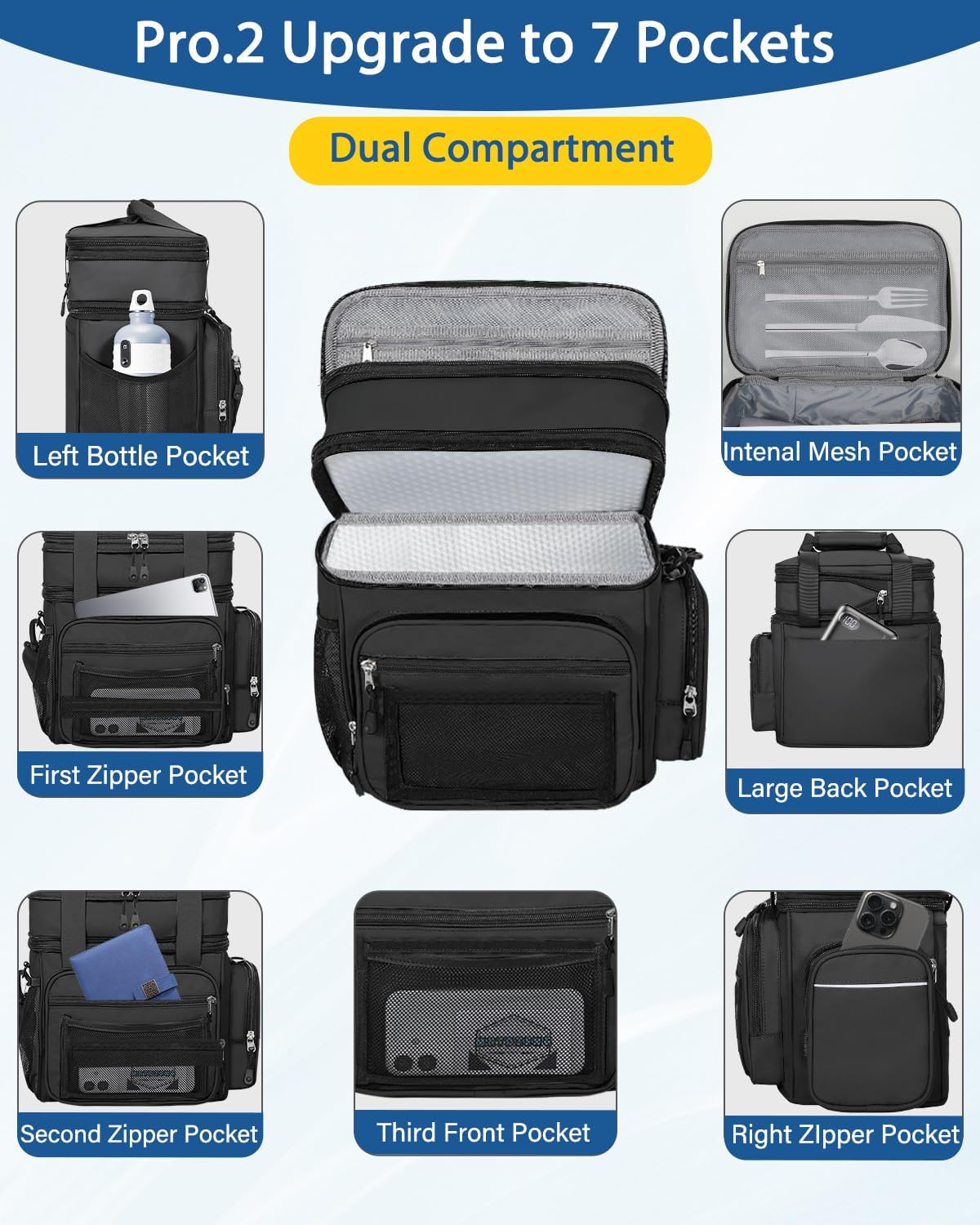 Skiennix Expandable Lunch Box Cooler Bag - Insulated Heavy-Duty Design for Work & Picnics - Black 15L