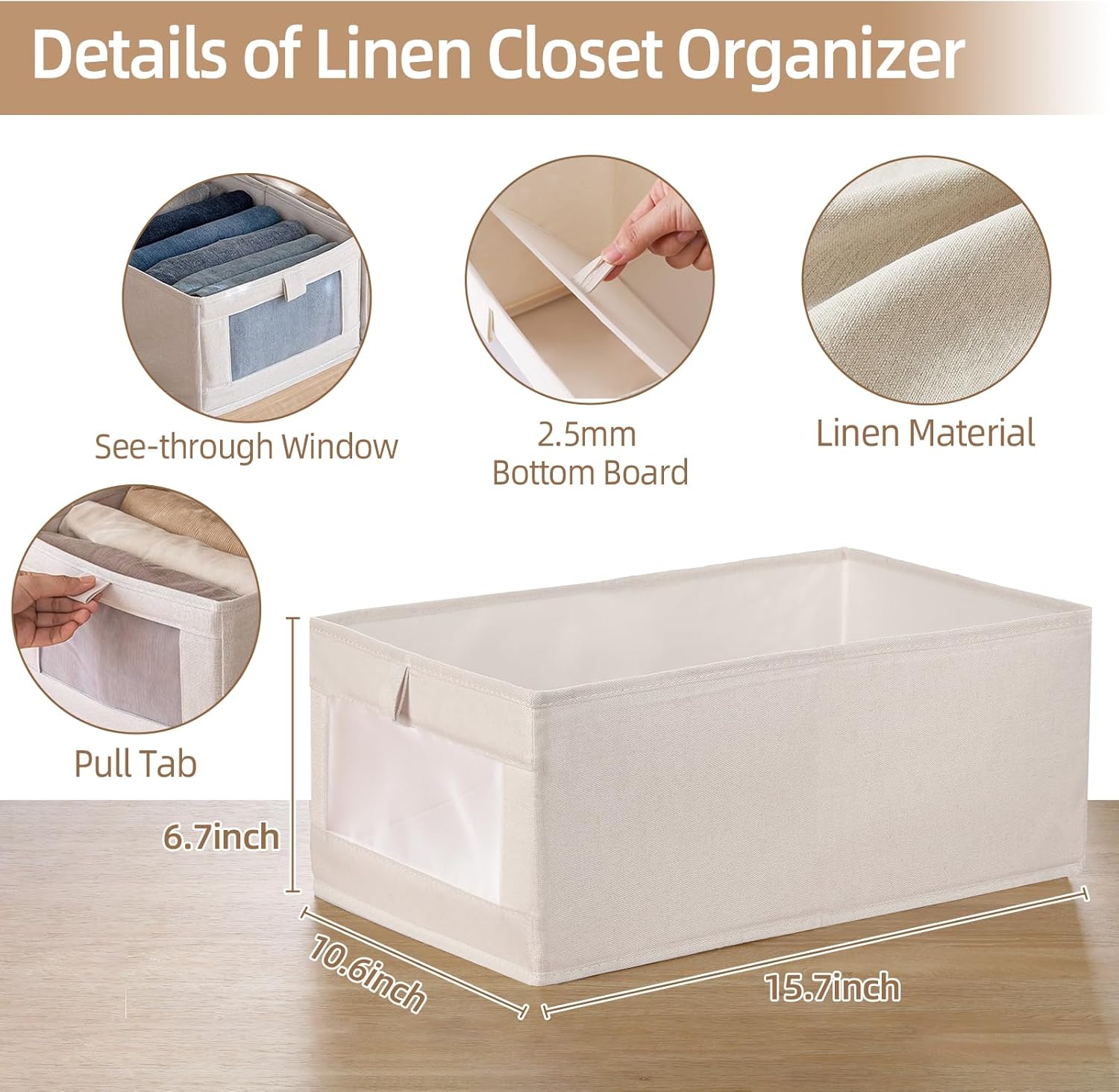 Skiennix Linen Closet Organizers - 10 Pack Foldable Storage Bins with Clear Window for Clothing & Jeans