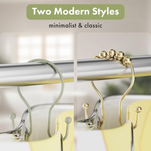 AmazerBath Shower Curtain Hooks Sage Green Shower Curtain Rings, Simple Double Hook Shower Curtain Hooks Rust Proof, Smooth Sturdy Metal Shower Hooks for Shower Curtain Rod, 12 Pcs Shower Rod Hooks
