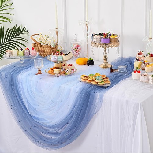 White Pearl Table Runner Tulle: 10ft Pearl Kitchen Linen 29x120 Inch Sheer Gauze Fabric for Wedding Decor Birthday Party Dining Table Cover