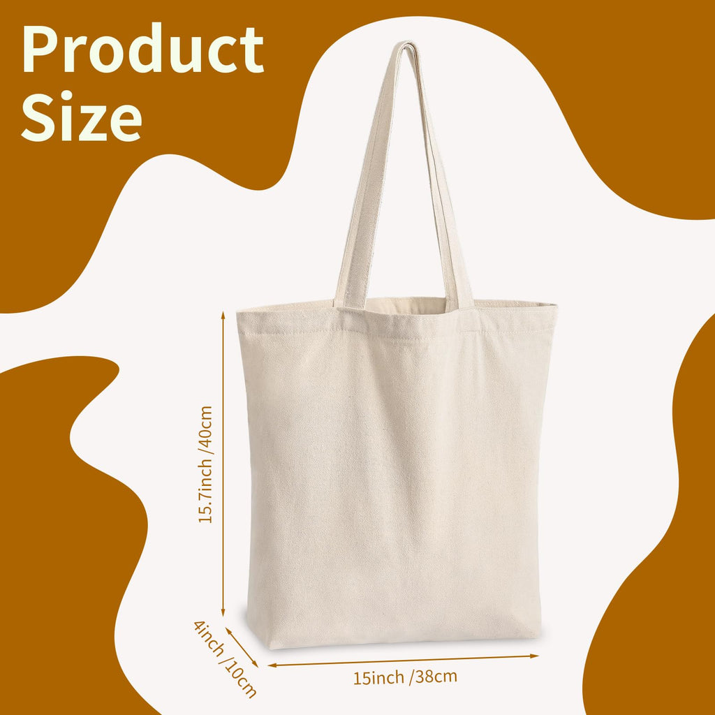 10 Pack Canvas Tote Bag with Zipper, OLSUNOR Reusable Grocery Bags with Long Handle, DIY Heat Transfer Sublimation Blanks Shopping Bags for Advertising, Birthday, New Year, Valentine's Day (Off-white)