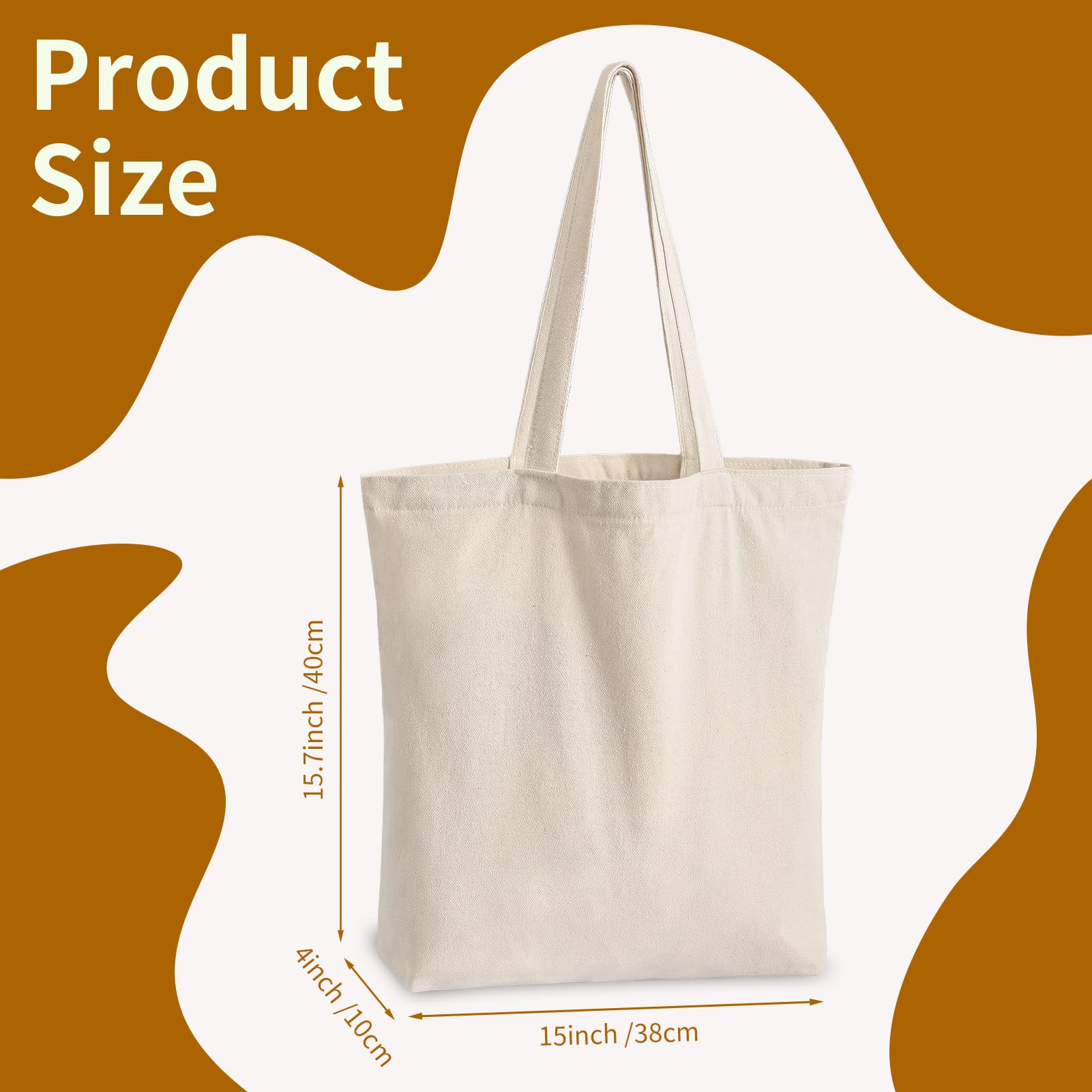 10 Pack Canvas Tote Bag with Zipper, OLSUNOR Reusable Grocery Bags with Long Handle, DIY Heat Transfer Sublimation Blanks Shopping Bags for Advertising, Birthday, New Year, Valentine's Day (Off-white)