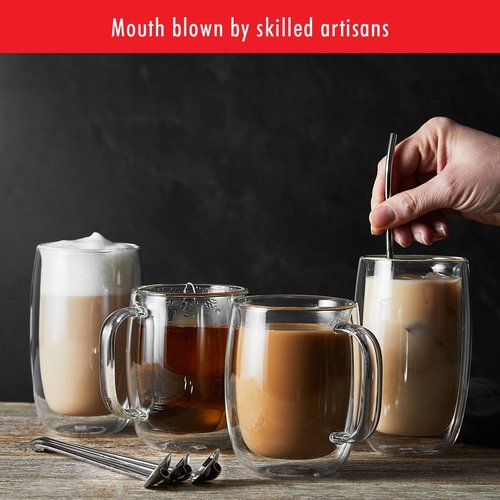 ZWILLING Sorrento Plus 4-pc Double-Wall Glass, Insulated Coffee Mug, 12-oz, 355ml, Clear