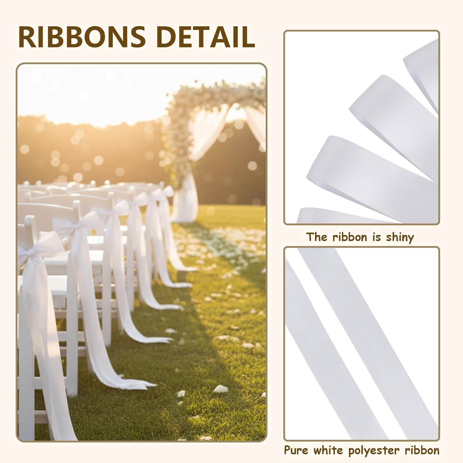Skiennix 30 Pcs Satin Chair Sashes - 90.55x1.96 Inch White Ribbons for Wedding Decor & DIY Bow Making