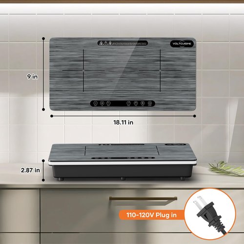 Double Induction Cooktop 1800W with Wood Grain Panel, Dual 900W Burners Portable Electric Stove, Touch Control, 8 Temperature Levels, Fast Heating & Safety Protection for Home Apartment RV