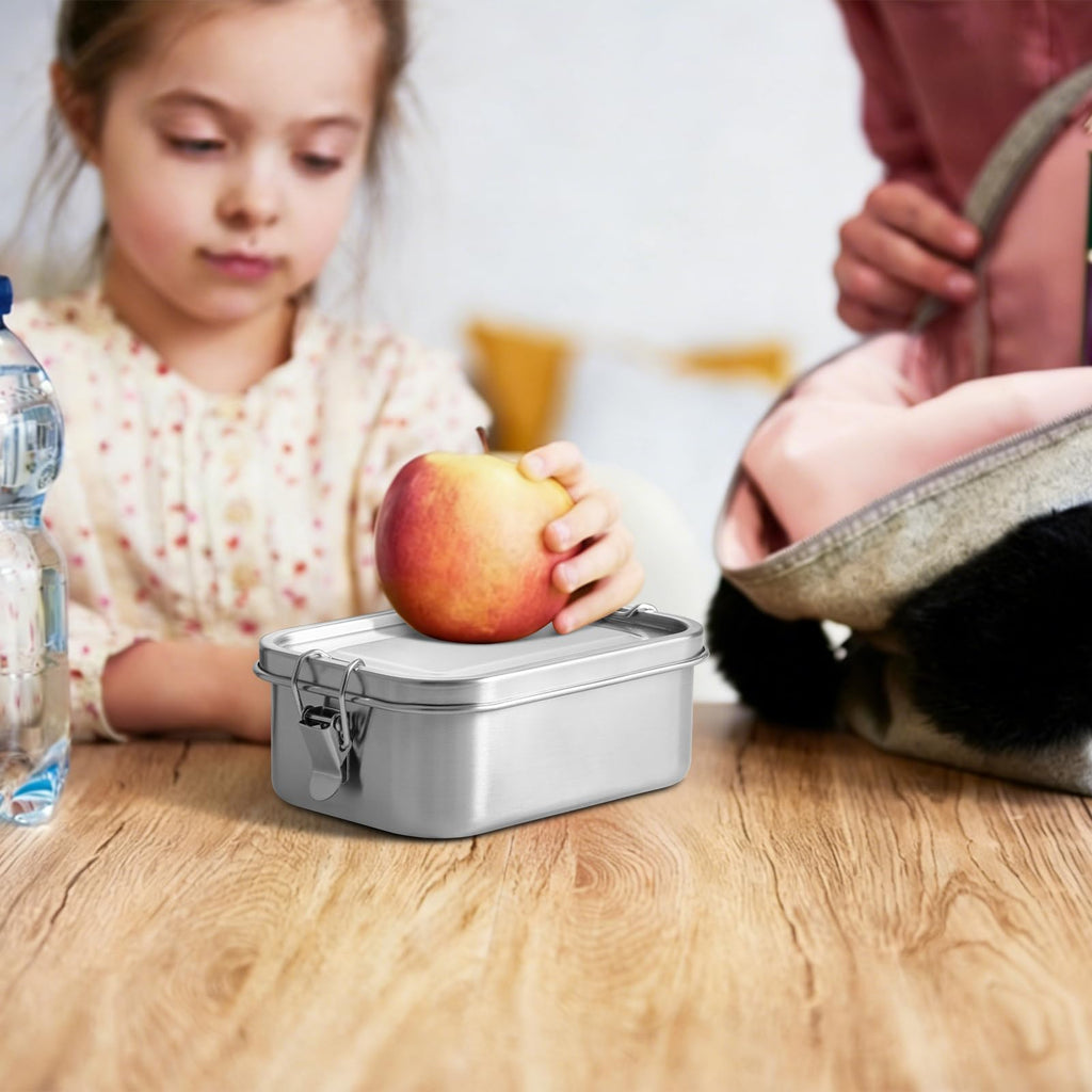GOLDEN KEY 27oz Stainless Steel Bento Box for Kid,800ml Small & Thickened Metal Lunch Box with 3 Compartments,Eco-friendly Leak-Proof Container with Lockable Clips(Green)