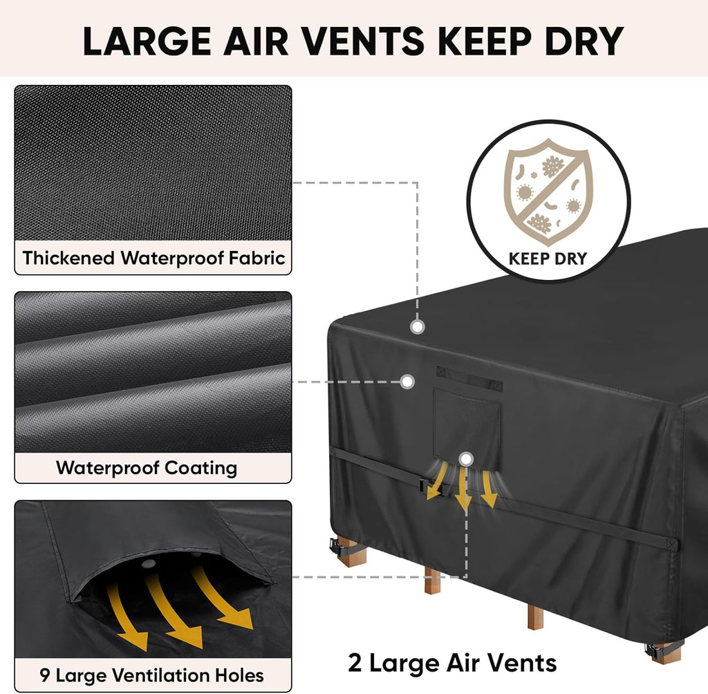 BALEINE Outdoor Furniture Covers - Heavy Duty Waterproof Oxford Table & Chair Cover | Black, 108"L x 82"W x 28"H