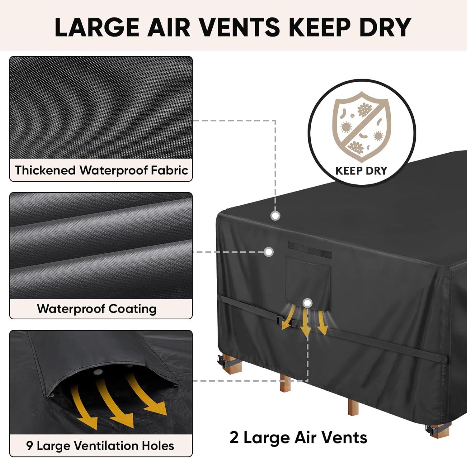 BALEINE Outdoor Furniture Covers - Heavy Duty Waterproof Oxford Table & Chair Cover | Black, 108"L x 82"W x 28"H