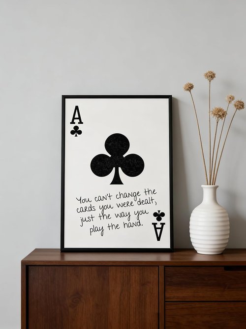 GEFQBBLD Funny Lucky Ace Poker Wall Art - Trendy Black & White Canvas Print | 8x10in Framed Decor