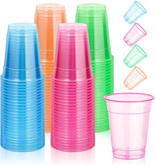 KesaPlan 120 PCS Neon Plastic Cups - 12 OZ Glow in the Dark Disposable Cups for Parties & Events