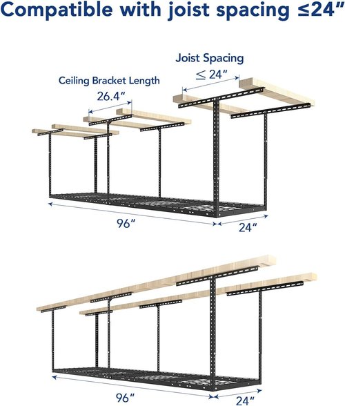FLEXIMOUNTS 2x8 Garage Storage Rack - Heavy Duty Adjustable Overhead Organization System | 400lbs Capacity, Black