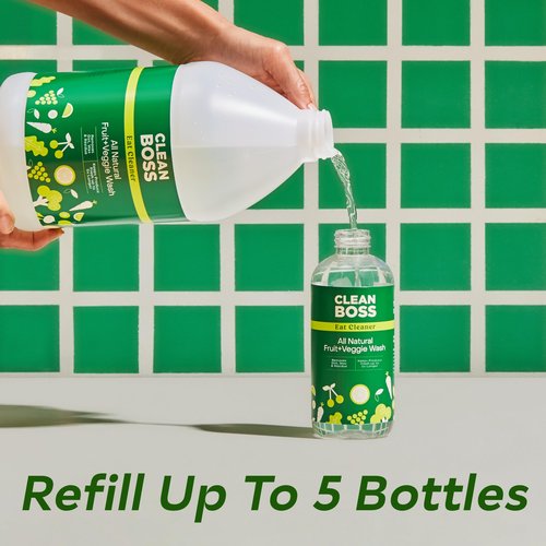CleanBoss Eat Cleaner Triple-Action Fruit + Veggie Wash Refill - 64 oz - Removes Harmful Residue - Keeps Produce Fresh Up to 5X Longer - Vegan, Gluten Free