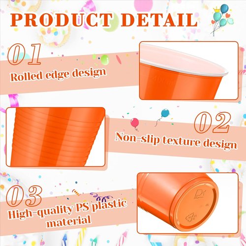 150 Pcs Orange 12oz Plastic Party Cups by [Brand Name] - Disposable for Birthdays, Weddings & Celebrations