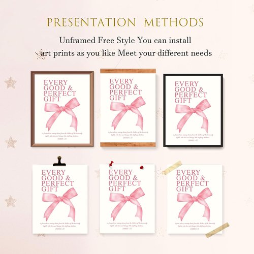 LARTSFRO Coquette Pink Bow Christian Wall Art - Inspirational Bible Verses Decor | Set of 4 Unframed 10x8 Inch Prints