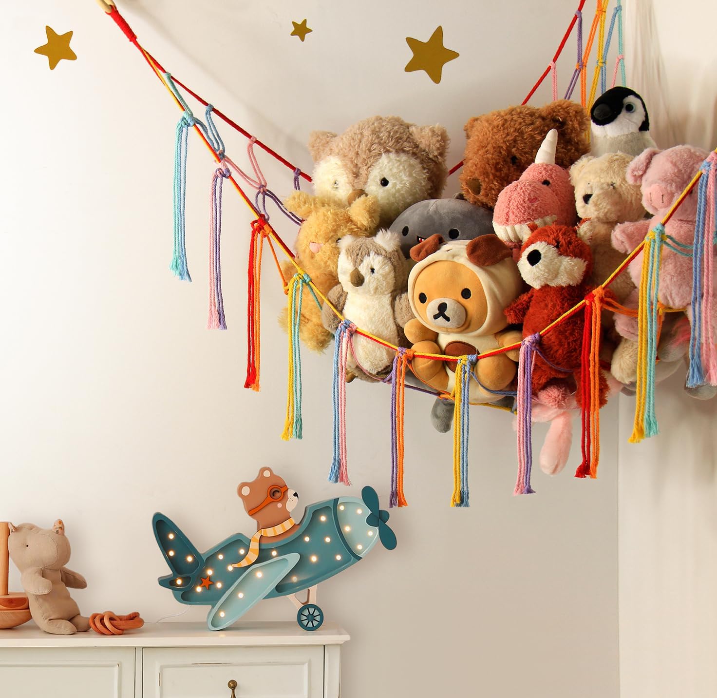 Skiennix Stuffed Animal Hammock - Cute Rainbow Unicorn Storage Net for Kids' Rooms & Nurseries