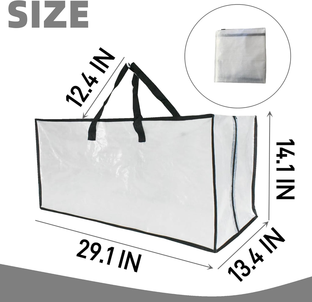 Skiennix Extra Large Heavy Duty Moving Bags - Clear Storage with Zipper & Handles | 3 Pack for Easy Packing