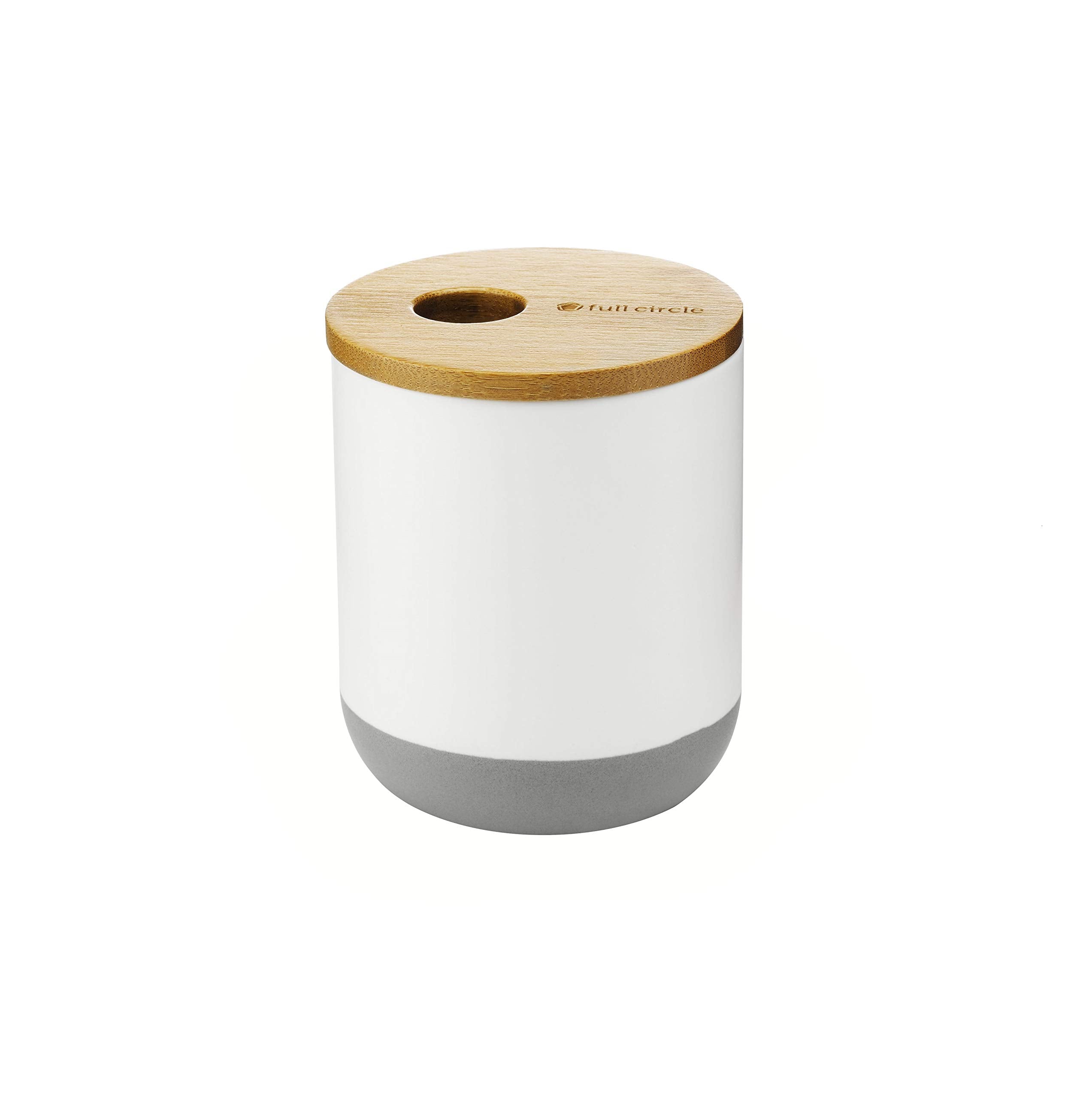 Full Circle Pick Me Up Cotton Swab and Q-Tip Canister, White & Bamboo