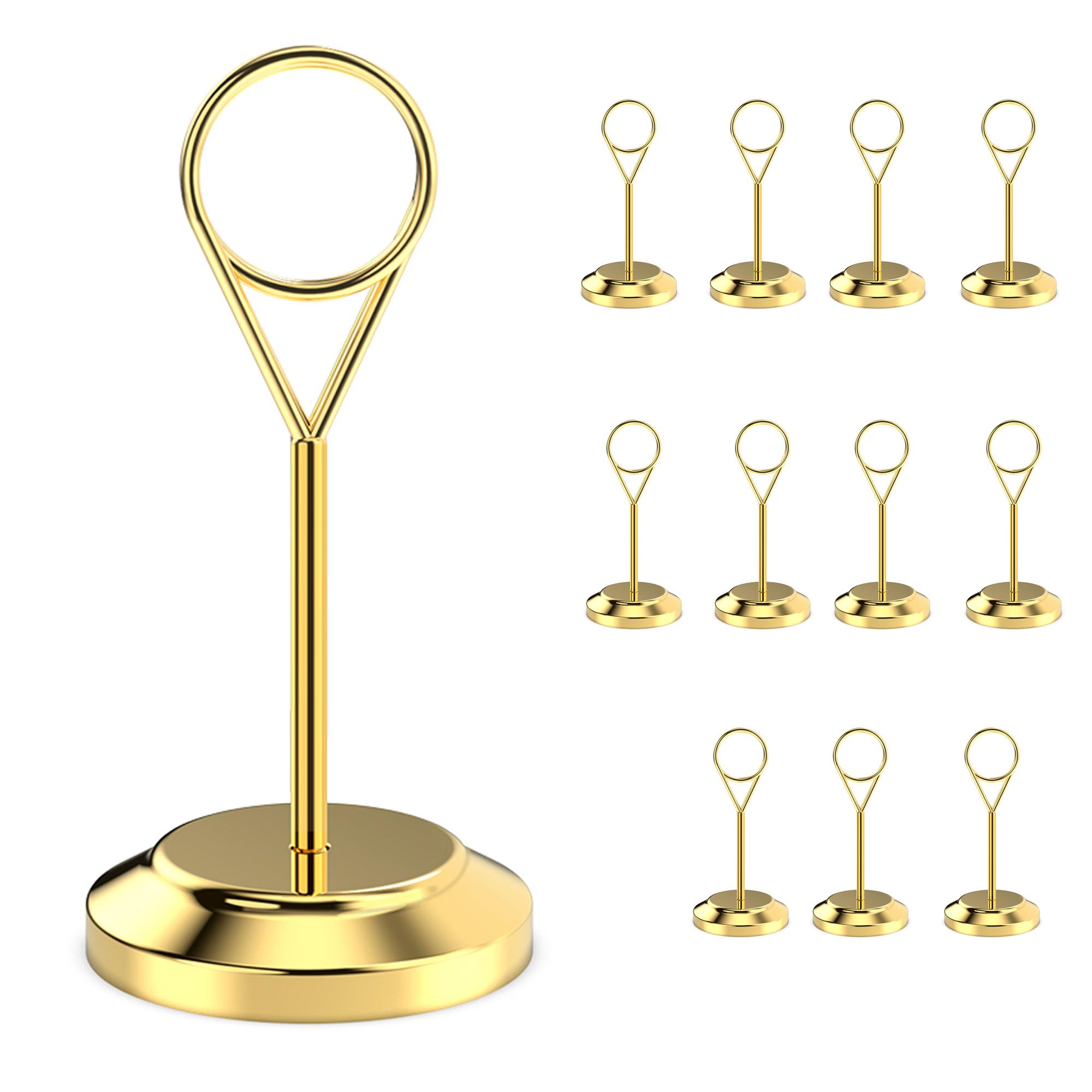 Radezon 12 Pcs Gold Table Number Holders, 4 Inch Tall Place Card Holders for Table, Sturdy Photo Picture Holders with Anti-Tip Base for Wedding Reception, Party, and Event Centerpiece