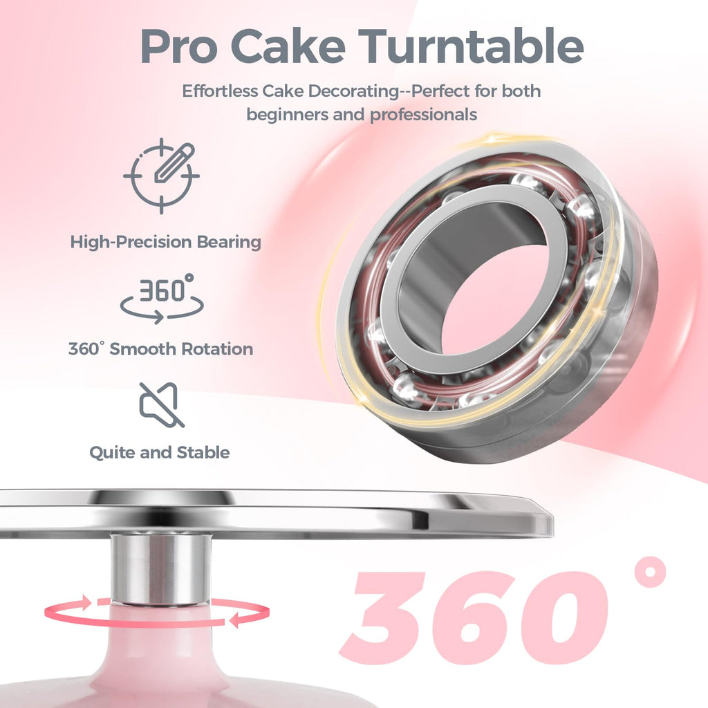 Ohuhu Cake Turntable, Aluminium 12'' Cake Decorating Kit Supplies Rotating Stand Revolving Spinner with 2 Icing Spatula 3 Comb Smoother Perfect Gifts