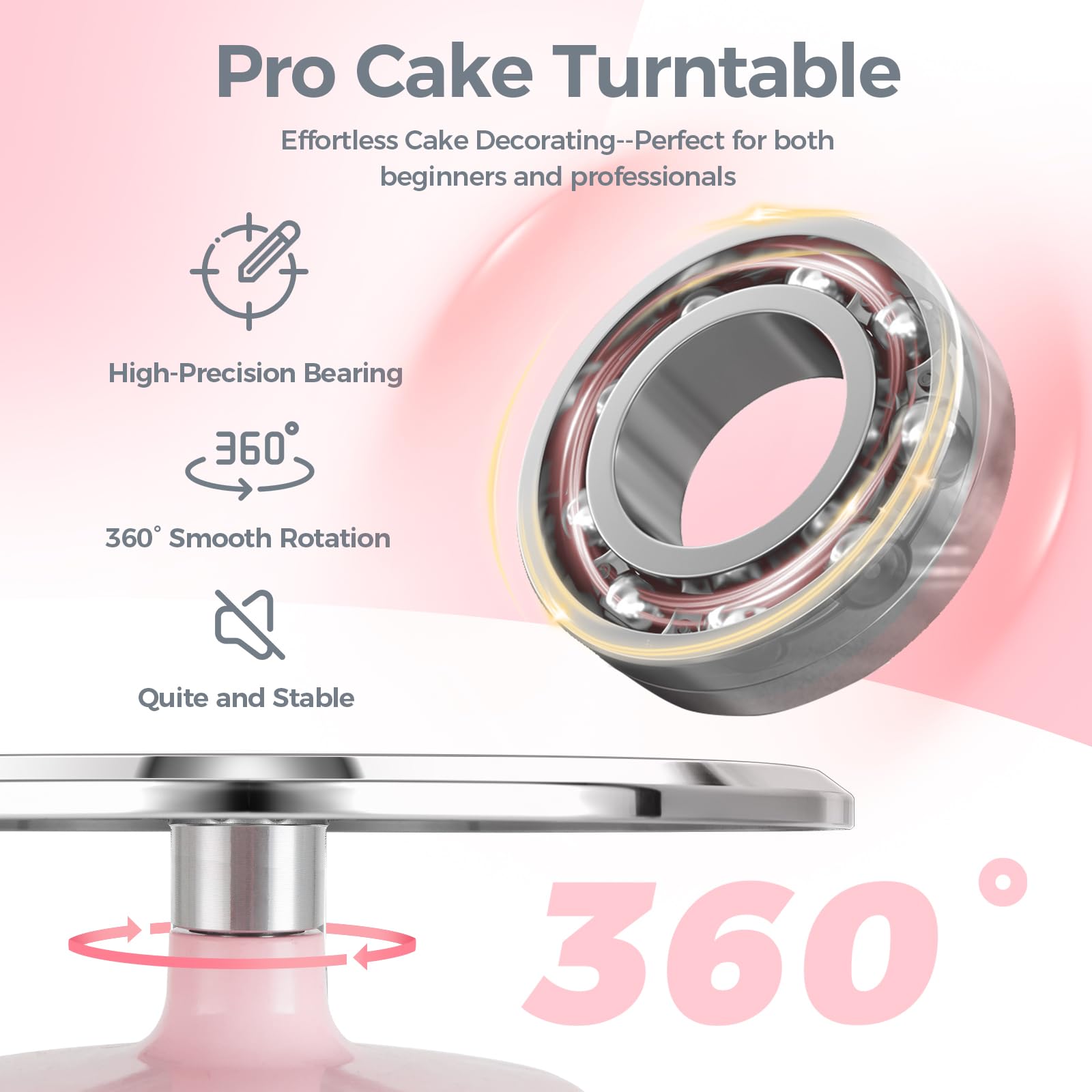 Ohuhu Cake Turntable, Aluminium 12'' Cake Decorating Kit Supplies Rotating Stand Revolving Spinner with 2 Icing Spatula 3 Comb Smoother Perfect Gifts