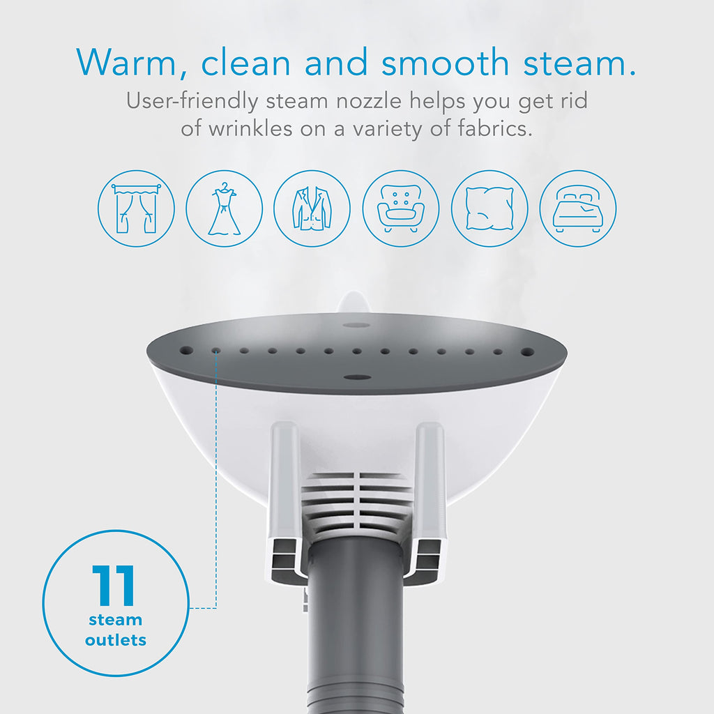 Steamfast SF-407 Canister Fabric Steamer, With Telescopic Pole and Fabric Brush, 45 Second Heat Up Time, Chemical-Free Steam, Clothes Hook, Fabric Brush, 40-Ounce Water Tank, White