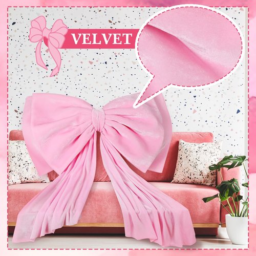 Weysat Large Pink Bow Decoration Soft Velvet 35x31 Inch Big Coquette Bow for Party Room Wall Decor, Giant Velvet Tie Hanging Birthday Party Gift Wedding Sofa Bedroom Living Room