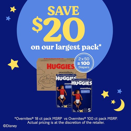 Huggies Overnites Diapers - Size 5 (27+ lbs) for Ultimate Overnight Protection | 50 Count