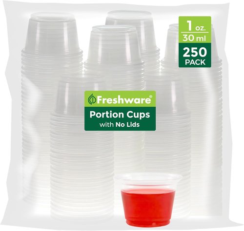 Freshware Plastic Portion Cups - 1 Ounce, 250 Count | Ideal for Meal Prep, Sauces, and Dips
