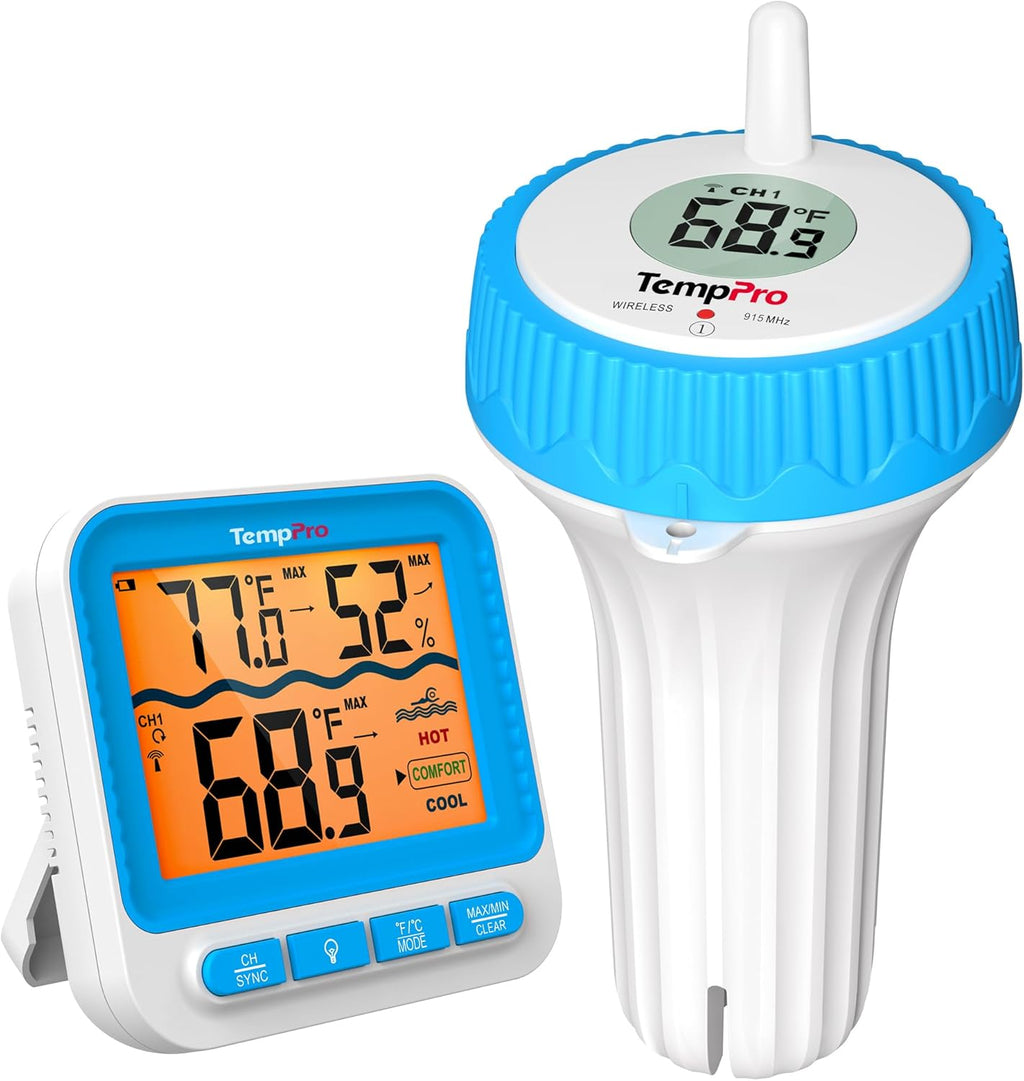 TempPro Waterproof Wireless Pool Thermometer - Easy Read Digital Floating Monitor for Pools, Hot Tubs & Ponds
