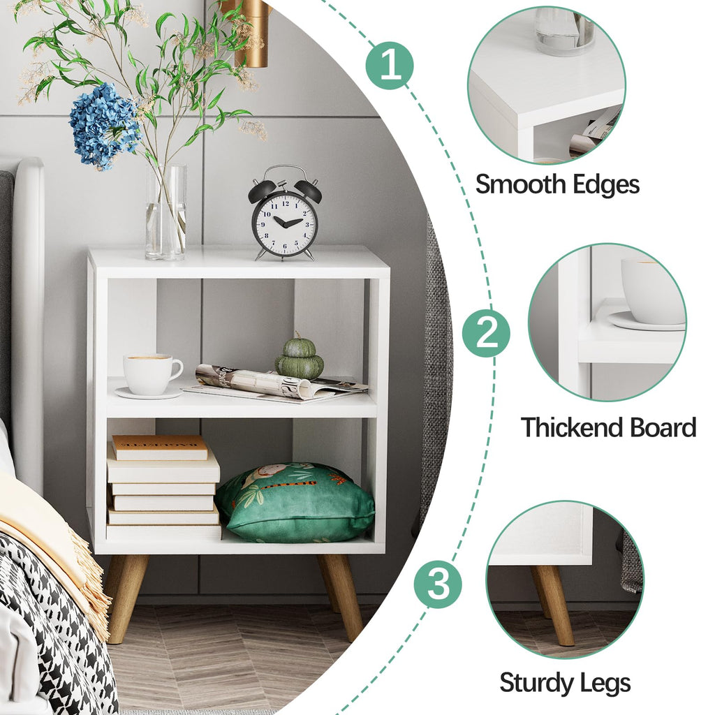 Aenuert Night Stand, White Nightstand, Modern End Table with Open Storage, 2-Tier Bedside Table for Small Space, Living Room, Bedroom