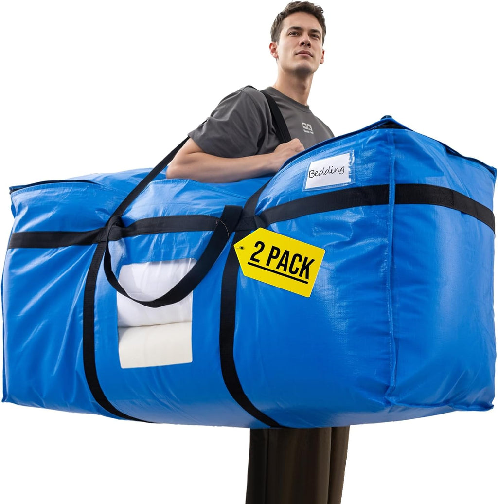 TAILI Extra Large 69 Gallon Storage Bags - Heavy Duty Blue Moving Totes with Visible Window & Wrap Around Handles (2 Pack)