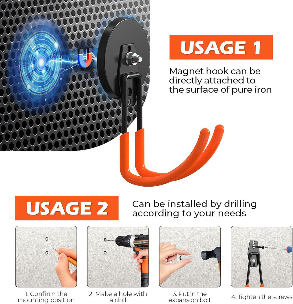 Magnetic Hooks by Extra Large - Heavy Duty 3.5in Ndfeb Magnet for Garage Tools | 2 Pack Wall Mounted Storage