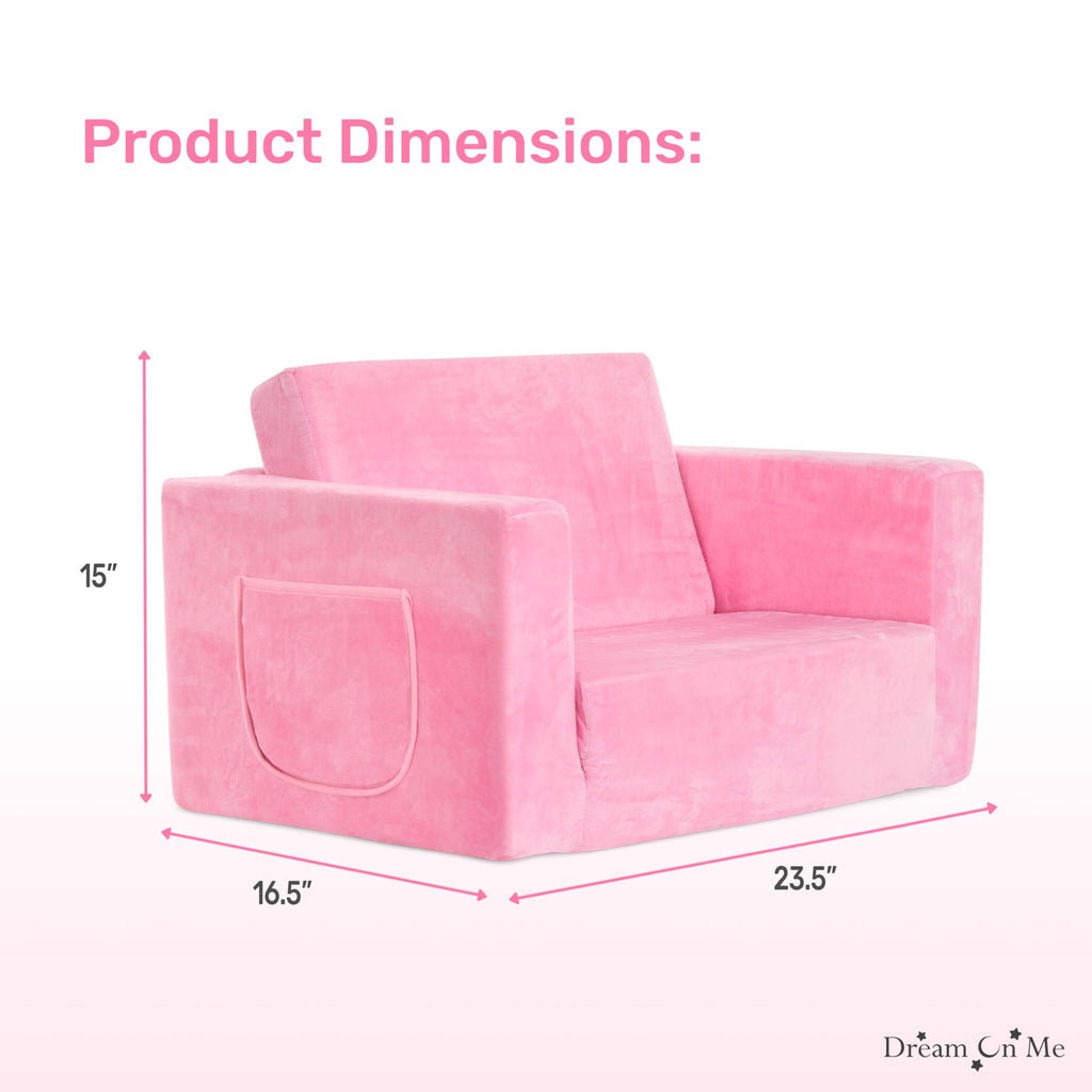 Dream On Me Nestle Kids, Cozy Single Seater, 2-in-1 Convertible Chaise Lounger, High-Density Foam, Sofa Bed Couch, Machine-Washable Fabric Cover, Pink