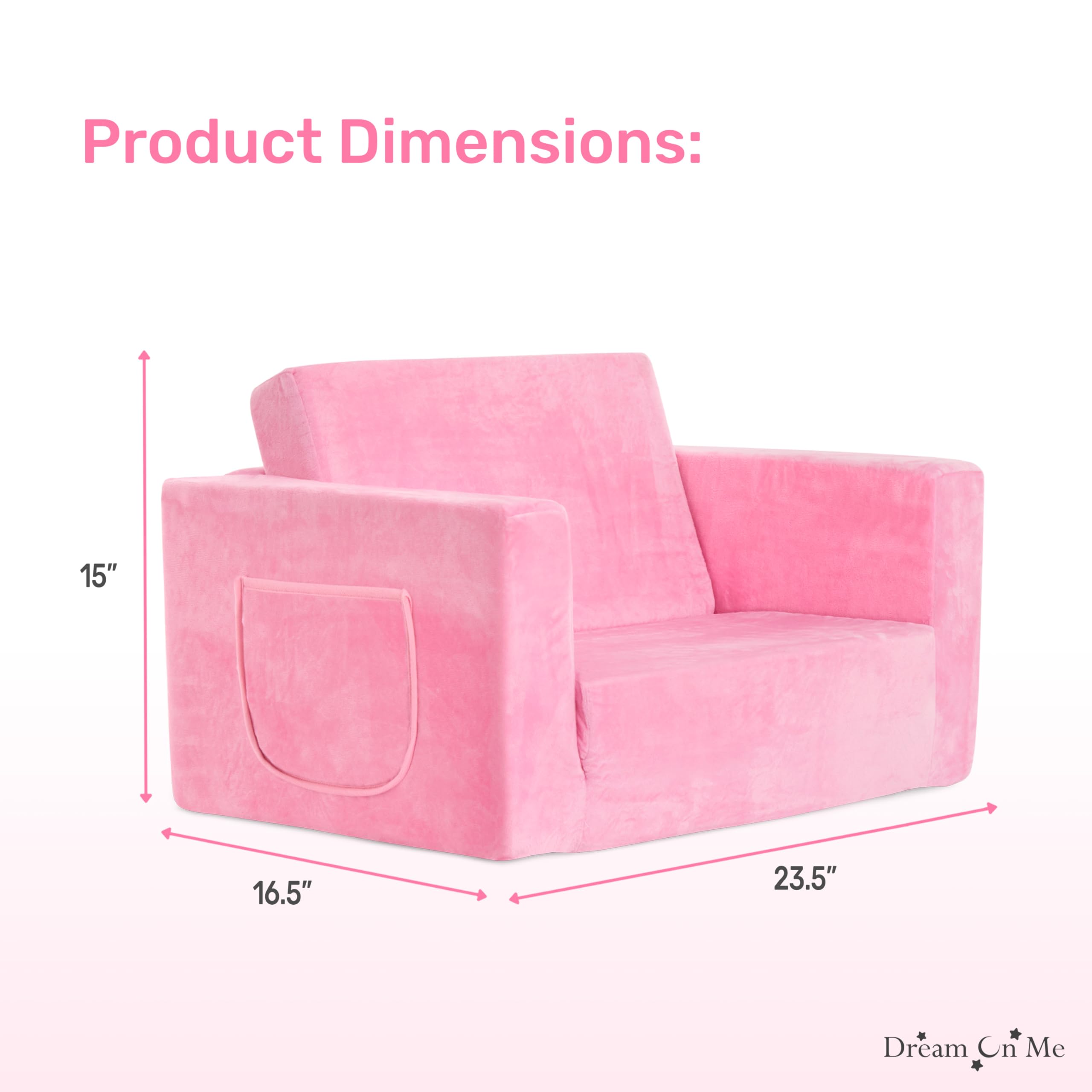 Dream On Me Nestle Kids, Cozy Single Seater, 2-in-1 Convertible Chaise Lounger, High-Density Foam, Sofa Bed Couch, Machine-Washable Fabric Cover, Pink