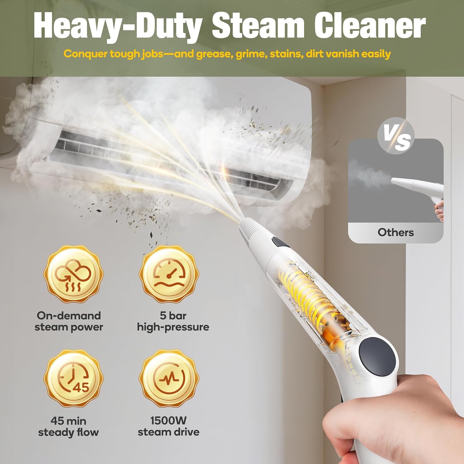 Newbealer Heavy-Duty Steam Cleaner - Multi-Purpose Steamer with 20 Accessories | Stainless Steel Boiler, Max 5 Bar