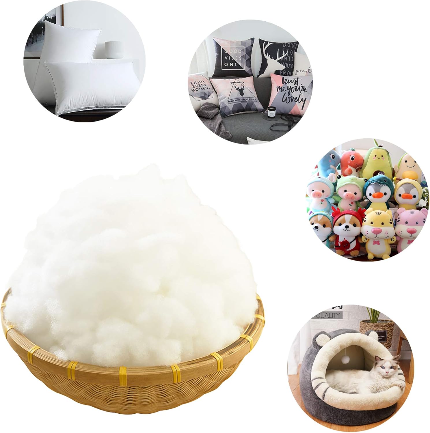 Skiennix Premium Polyester Fiber Stuffing - 2.2 LB | Machine Washable White Fill for Stuffed Animals, Pillows, Quilts
