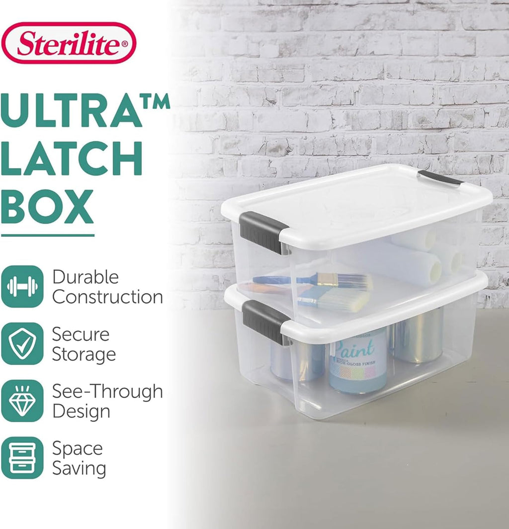 Sterilite 12-Pack Ultra Latching Storage Bins - Clear Plastic 18 Quart Heavy-Duty Organizers for Home & Office