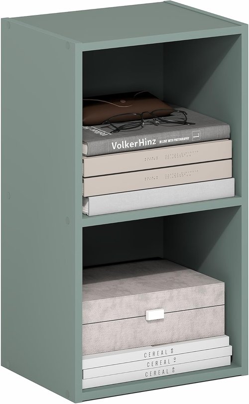 Furinno PASIR 2-Tier Modern Bookshelf - Open Shelves Bookcase in Sage Green | Easy Assembly for Home & Office