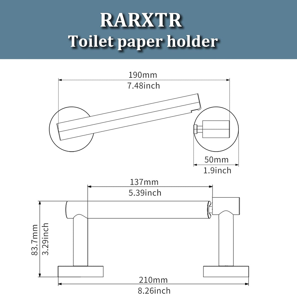 RARXTR Toilet Paper Holder - Wall-Mounted SUS304 Stainless Steel with Pivoting Double Post - Brushed Brass Finish