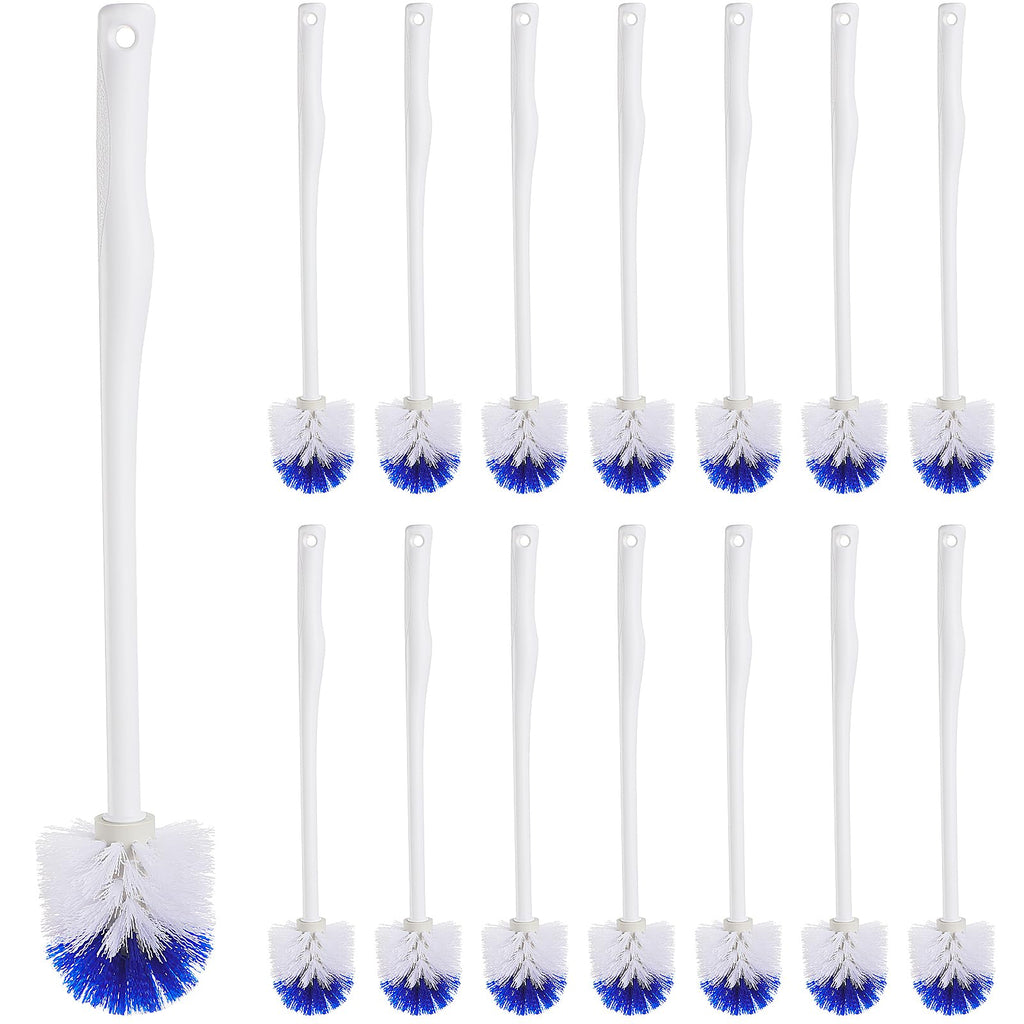Willinglong 15 Pcs 18.5 Inch Toilet Bowl Cleaner Brush Bathroom Long Plastic Handled Cleaning Scrubber with Hook Hole Without Holder for Household Cleaning (Blue,White)