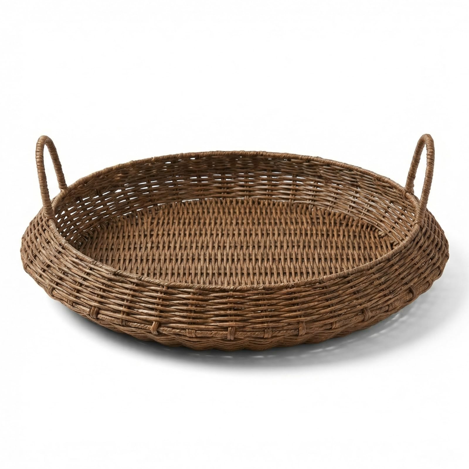 Reallnaive 22 Inch Oversized Round Woven Basket Artificial Rattan Effect Christmas Serving Tray Decorative Basket for Fruit, Bread, Multipurpose Kitchen Holder, Home Organization