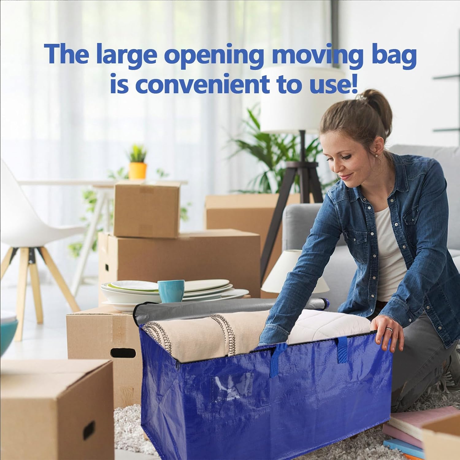 Skiennix 8 Pack Waterproof Moving Bags - Heavy Duty 100lb Capacity Totes for Packing & Storage | 95L, Blue
