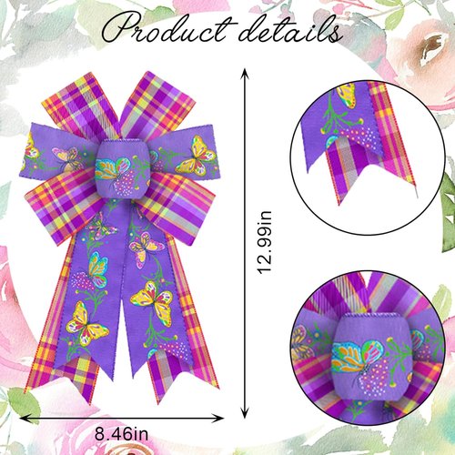 Hying Spring Flower Wreath Bows - 2-Piece Purple & Pink Burlap Set for Front Door Decor