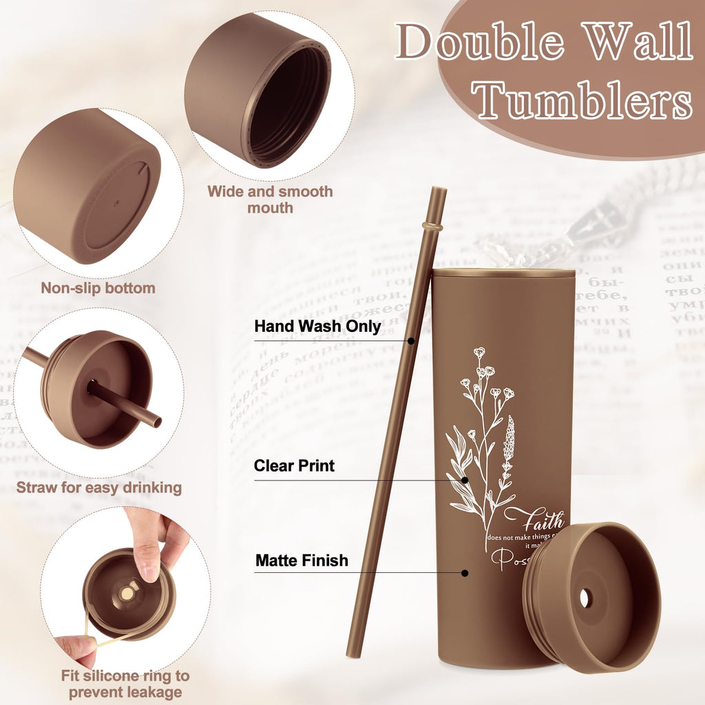 Teenyyou 10 Pcs Christian Mother's Day Tumbler Church Gifts for Women Fathers Day for Men Bible Verse Skinny Cups 16 oz Plastic Religious Cups with Lid Straws for Administrator Volunteer Nurse Gifts