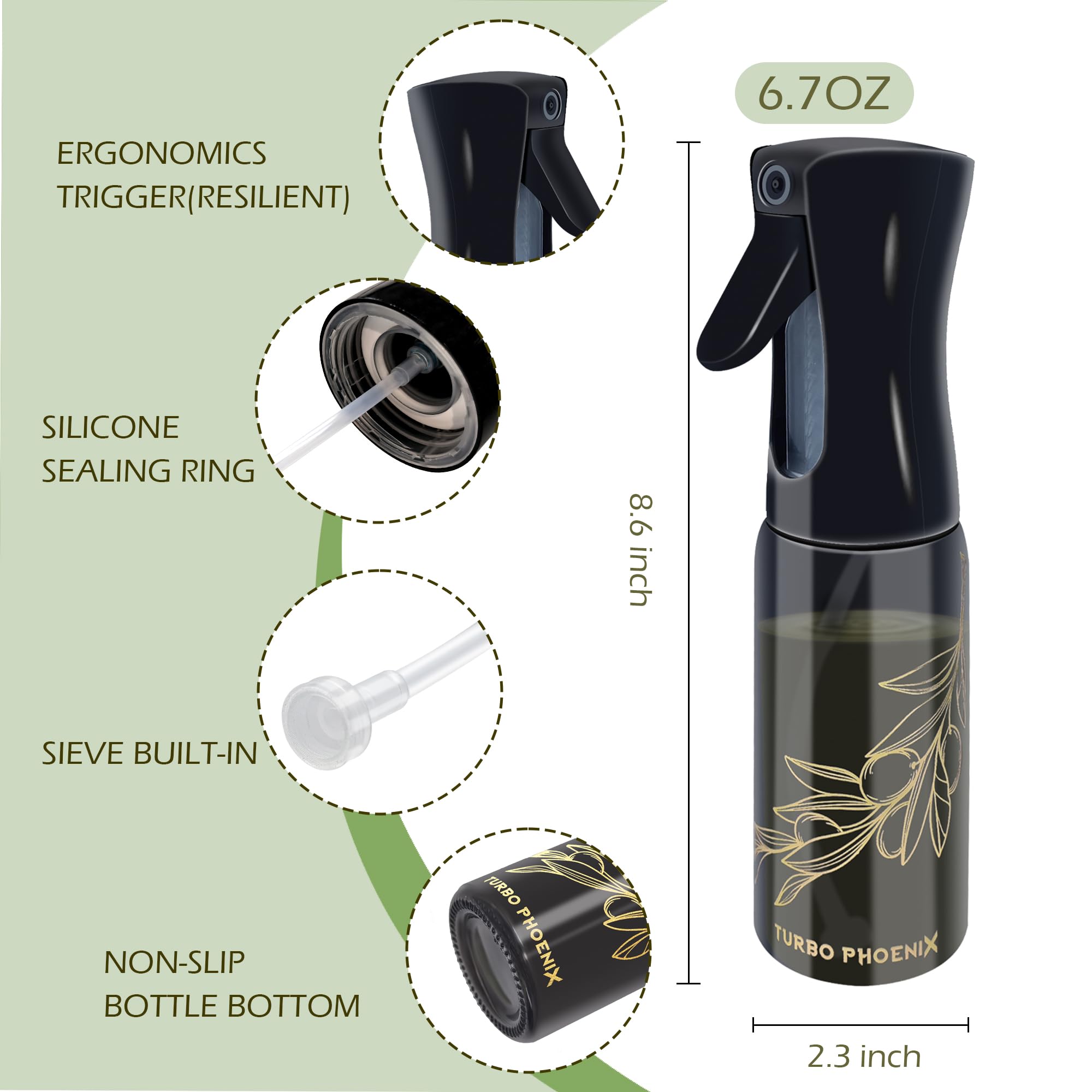 Oil Sprayer For Cooking, 200ML-Glass Refillable Spray Bottle, Oil Spritzer Dispenser For Kitchen,Olive Oil Dispenser Spray Bottle,Oil Sprayer For Air Fryer, Perfect Control For A Healthy Diet Portion.