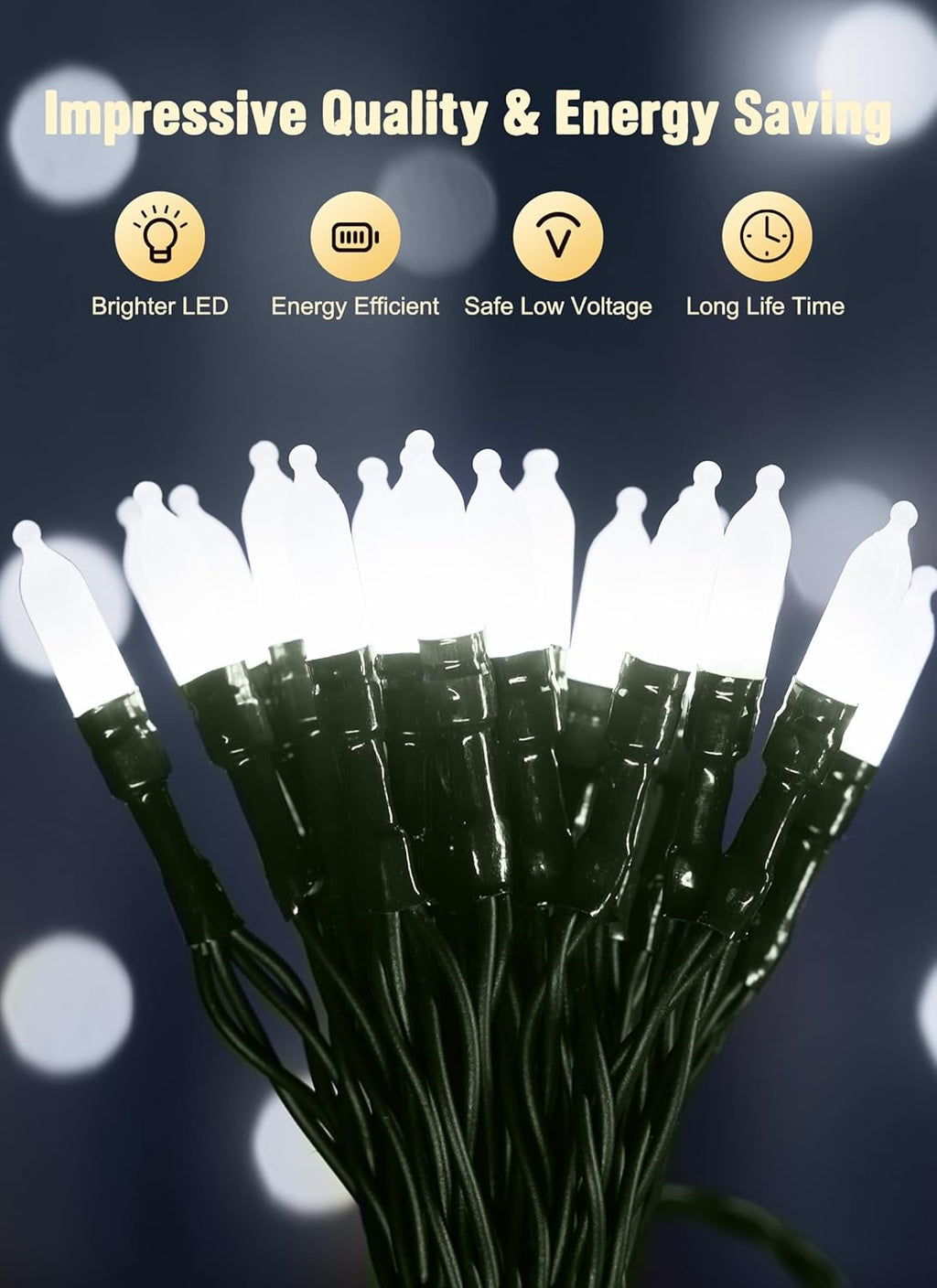 Skiennix Battery Operated Christmas String Lights - 8ft 20 LED Mini Lights with Timer | Pure White for Indoor & Outdoor Holiday Decor