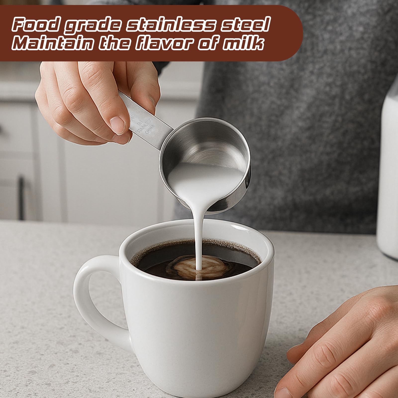 2 Pcs 1/4 Cup Stainless Steel Measuring Cup, 60 ml 2 oz Stainless Steel Measuring Cups Metal Coffee Scoop Cat Food Scoops for Wet and Dry Ingredients Cooking Baking Kitchen, Dishwasher Safe