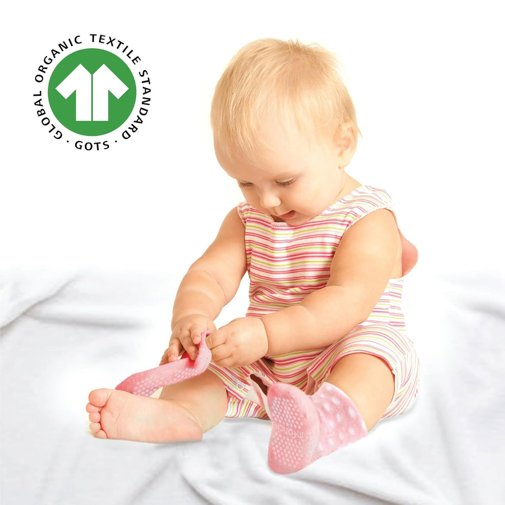 Skiennix Organic Cotton Baby Socks - GOTS Certified, Soft & Breathable | 6 Pairs for Newborn Girls (0-6 Months)