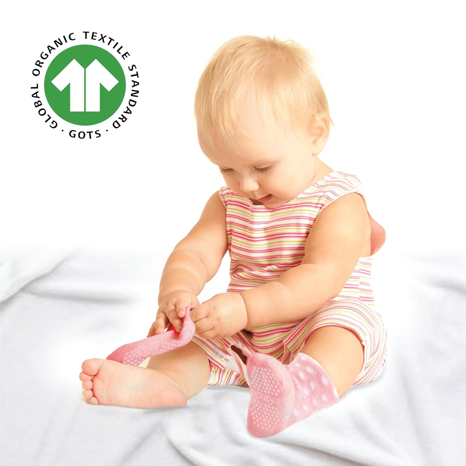 Skiennix Organic Cotton Baby Socks - GOTS Certified, Soft & Breathable | 6 Pairs for Newborn Girls (0-6 Months)