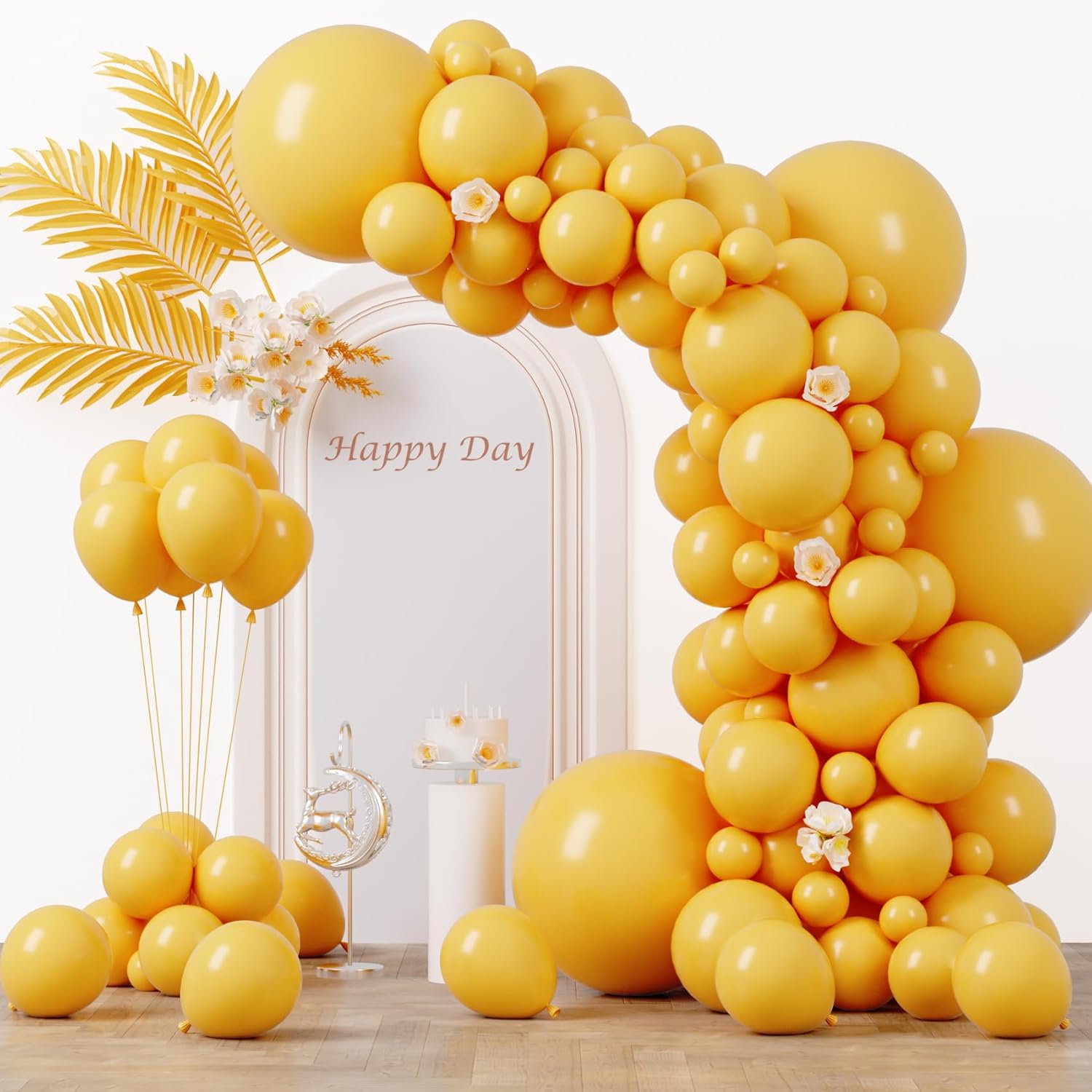 Voircoloria Mustard Yellow Balloon Garland Kit - 130pcs Latex Balloons in Various Sizes for Parties